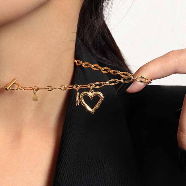Women Hollow Heart Chain 925 Sterling Silver Necklace - SterlingSilberSchmuck