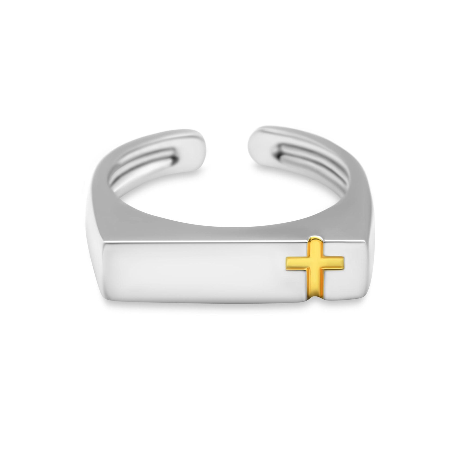 Goldenes Kreuz Ring aus 925 Sterlingsilber – Verstellbar - SterlingSilberSchmuck
