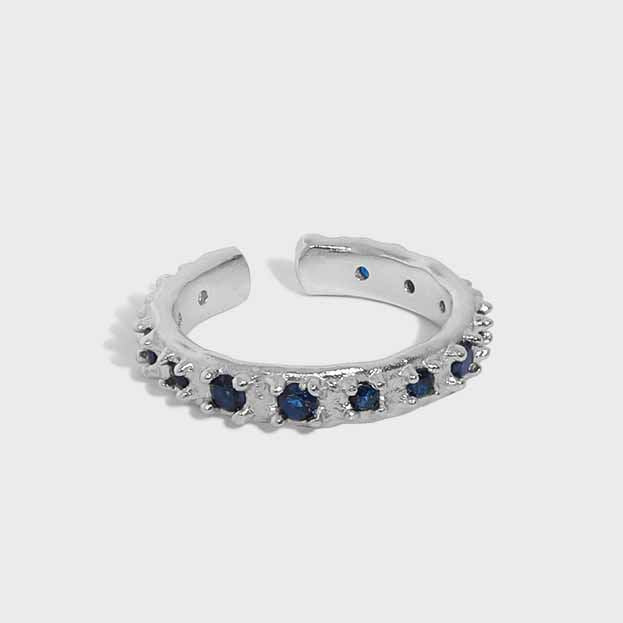 Modern Irregular Blue CZ 925 Sterling Silver Adjustable Ring - SterlingSilberSchmuck
