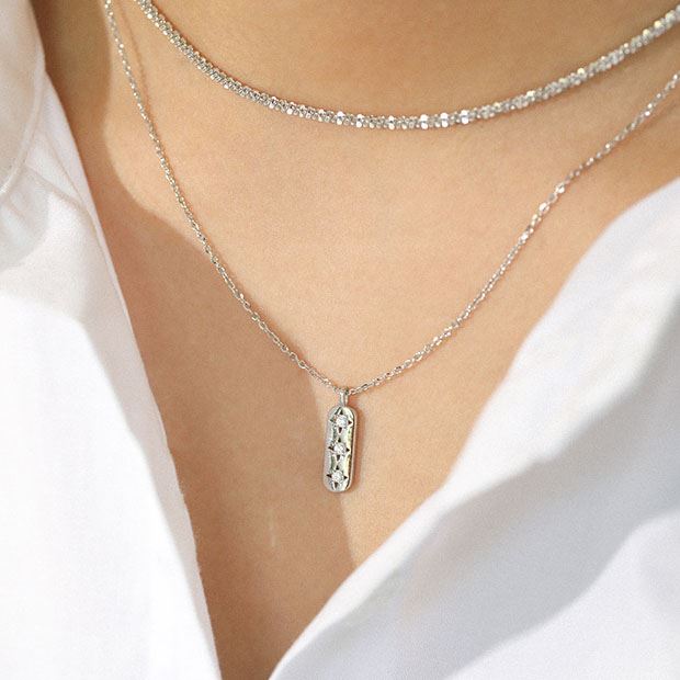 Elegant CZ Geometry CZ Star Tag 925 Sterling Silver Necklace - SterlingSilberSchmuck