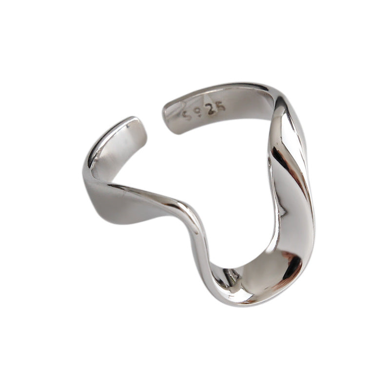 Simple Twisted U Shape 925 Sterling Silver Adjustable Ring - SterlingSilberSchmuck