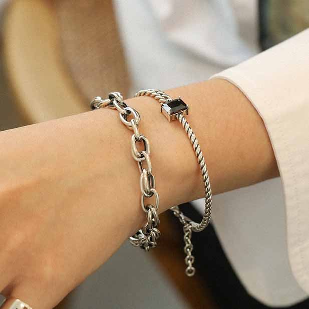 Vintage Twist Armband 925 Silber Schwarz CZ elegant & modern