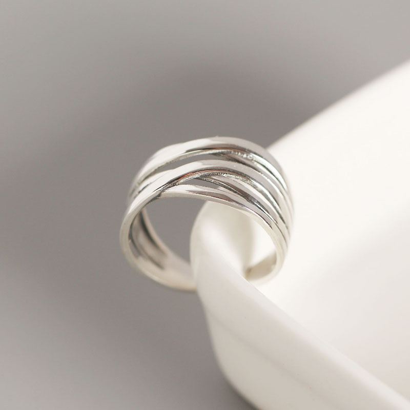Vintage Lines Cross 925 Sterling Silver Wide Adjustable Ring - SterlingSilberSchmuck