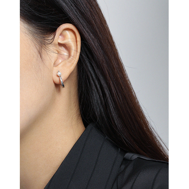 Perlen Hoop Ohrringe 925 Sterling Silber rund elegant Damen