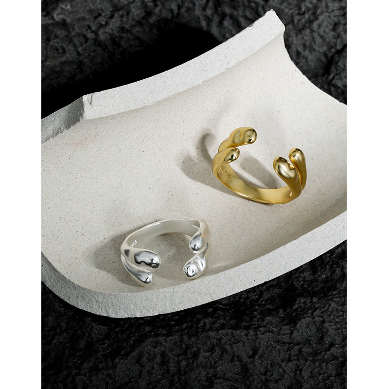 Doppelschicht Wasserfall Ring 925 Sterlingsilber Verstellbar