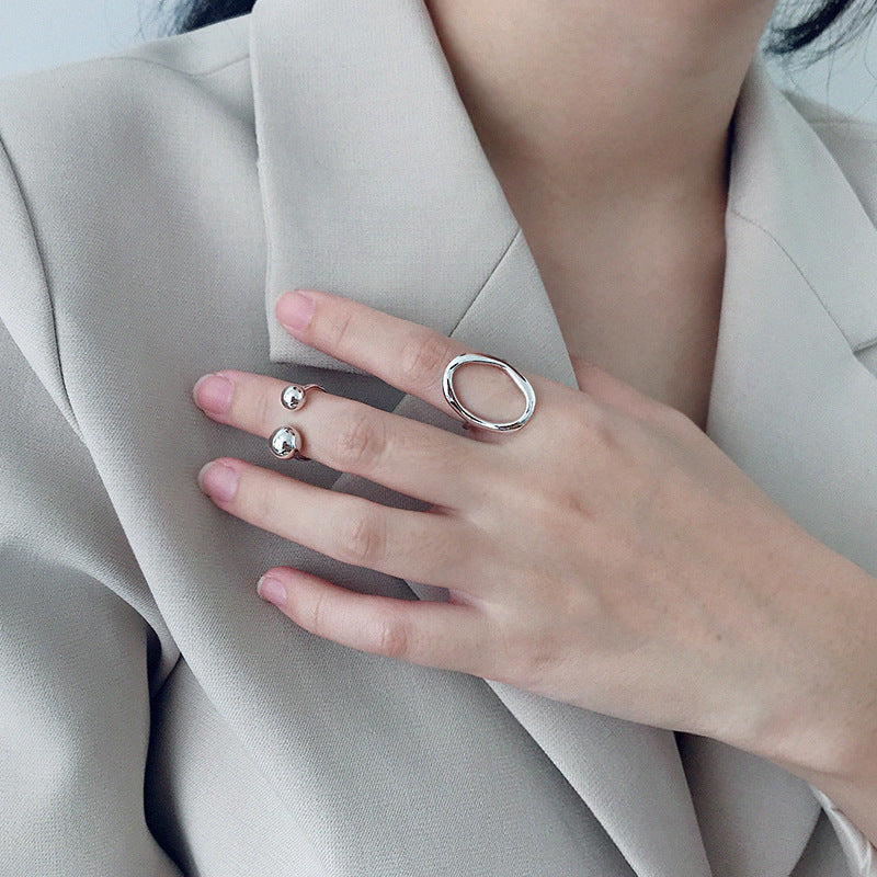 Simple Mother Child Balls 925 Sterling Silver Adjustable Ring - SterlingSilberSchmuck
