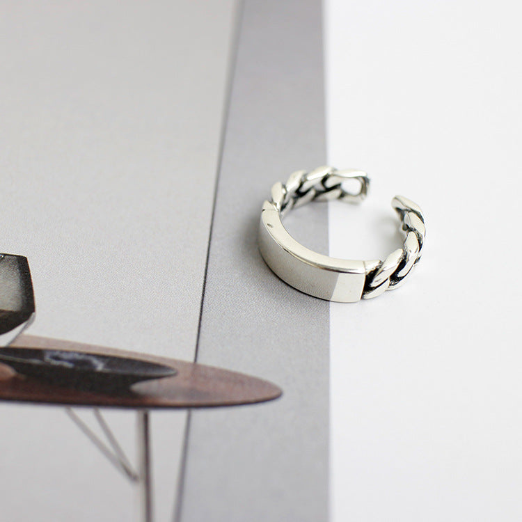 Rechteckiger Bordsteinketten Ring aus 925 Sterlingsilber – Verstellbar modern