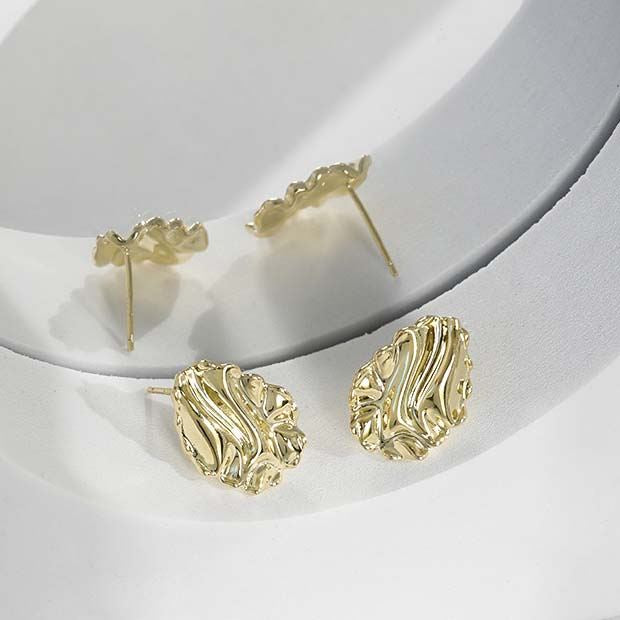 Simple Corrugation Irregular 925 Sterling Silver Stud Earrings - SterlingSilberSchmuck