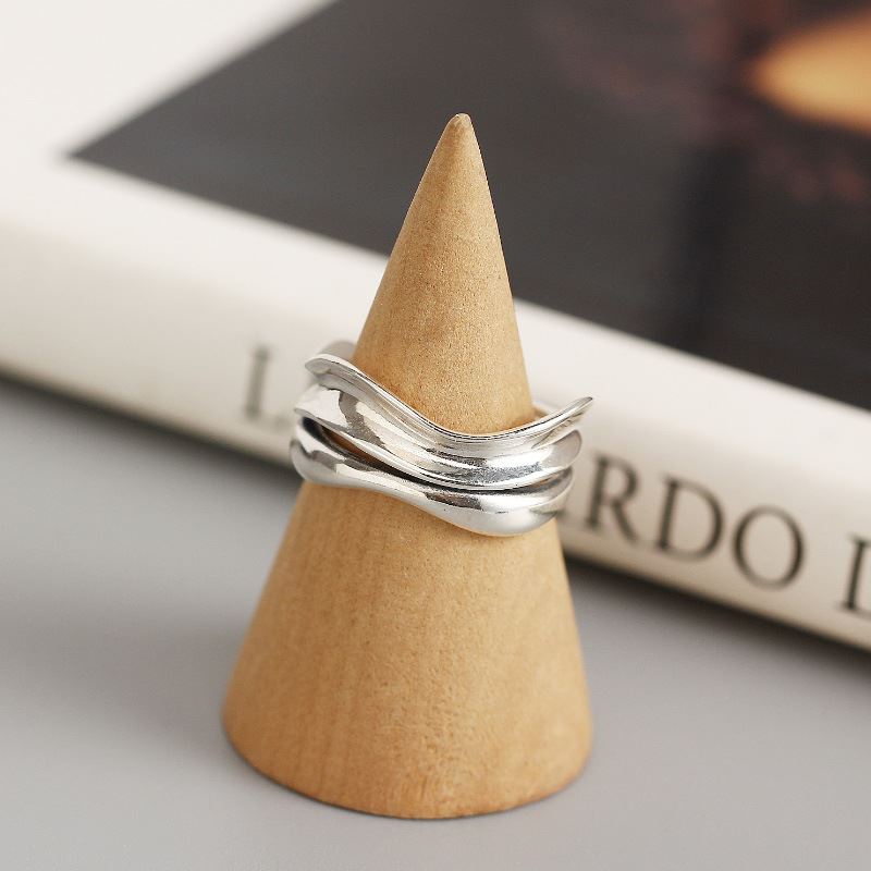Fashion Minimalist Vintage Concave Convex Double Layer 925 Sterling Silver Ring - SterlingSilberSchmuck