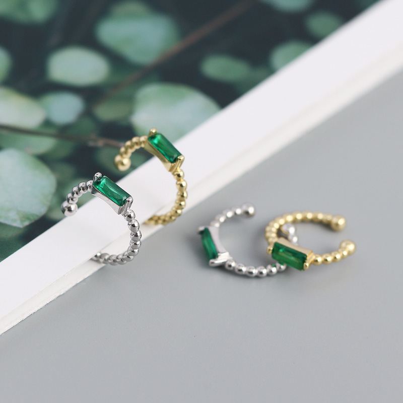 Grüne CZ Rechteck Clip Ohrringe 925 Sterlingsilber Elegant