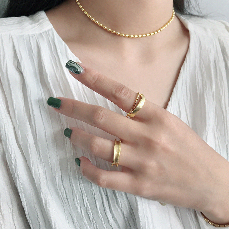 Fashion Double Layers Beads Chain 925 Sterling Silver Adjustable Ring - SterlingSilberSchmuck