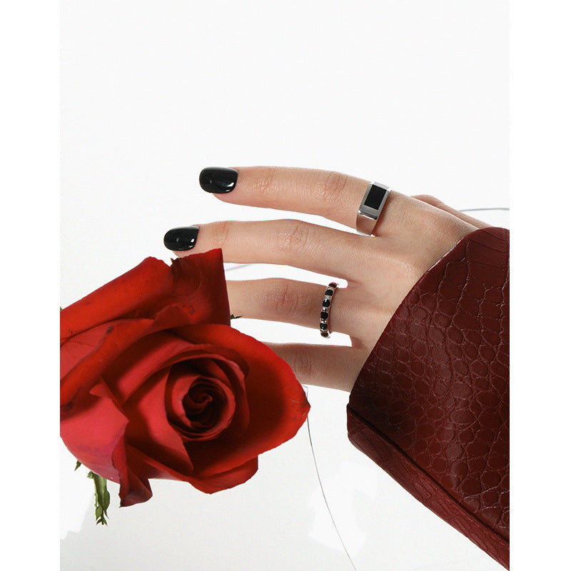 Schwarzer Rechteck Ring aus 925 Sterlingsilber – Verstellbar Modern - SterlingSilberSchmuck