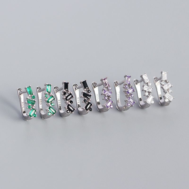 New CZ U Shape 925 Sterling Silver Hoop Earrings - SterlingSilberSchmuck