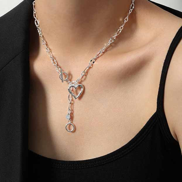 Women Hollow Heart Chain 925 Sterling Silver Necklace - SterlingSilberSchmuck