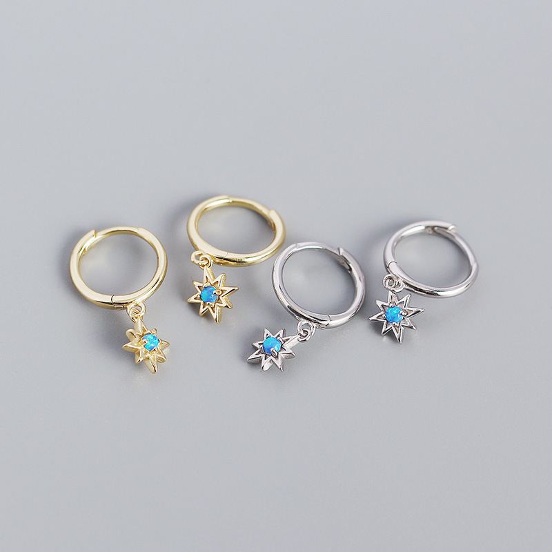 Opal Stern Sonne Hoop Ohrringe 925 Sterlingsilber Elegant