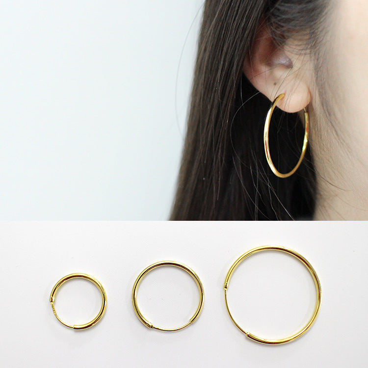 Fashion Yellow Gold Solid 925 Sterling Silver Huggie Hoop Earrings - SterlingSilberSchmuck