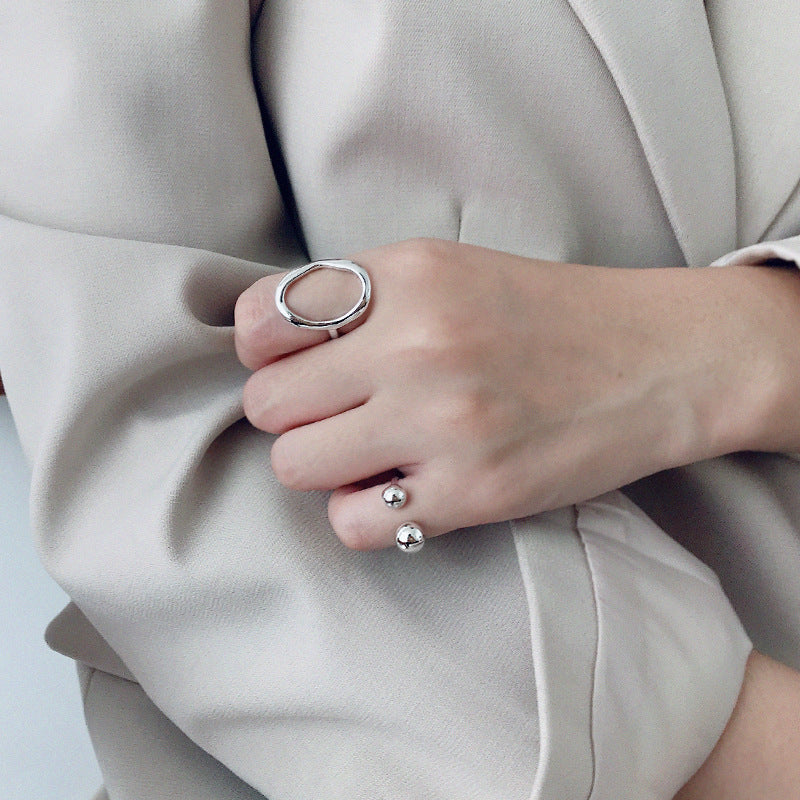 Simple Mother Child Balls 925 Sterling Silver Adjustable Ring - SterlingSilberSchmuck