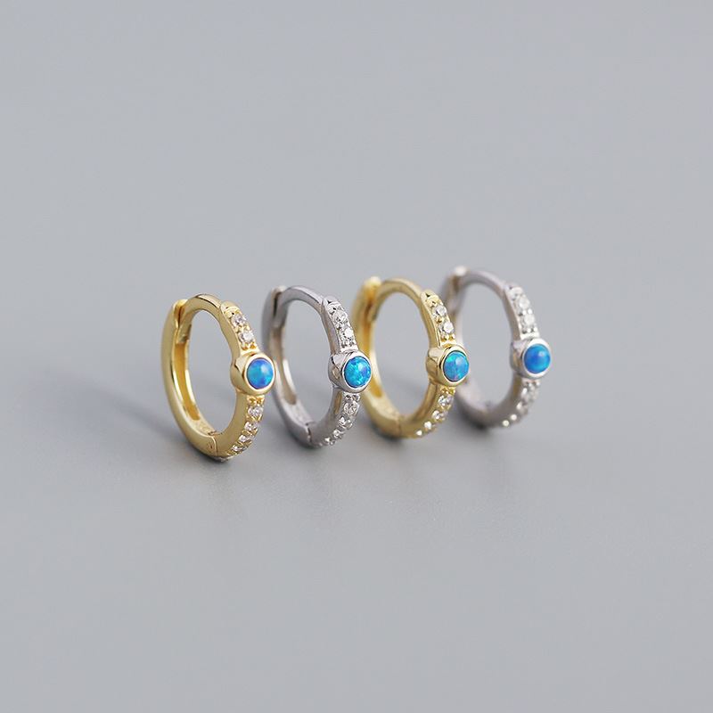 Blue Opal CZ Huggie Hoop Ohrringe 925 Sterlingsilber Elegant