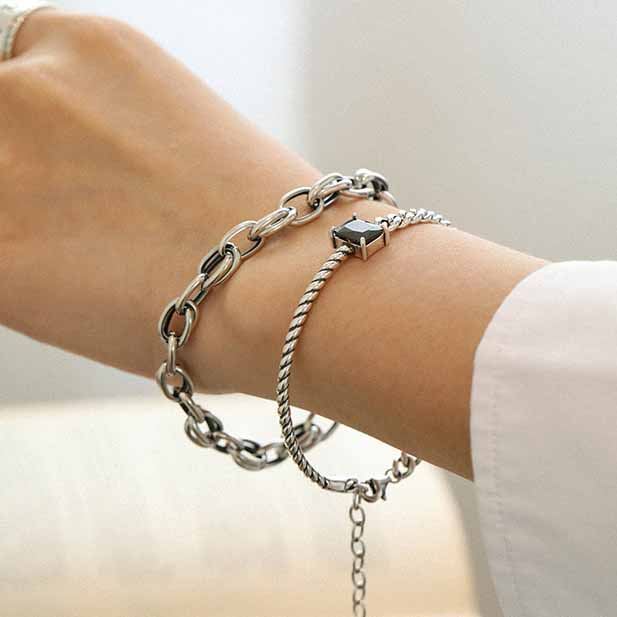 Vintage Twist Armband 925 Silber Schwarz CZ elegant & modern