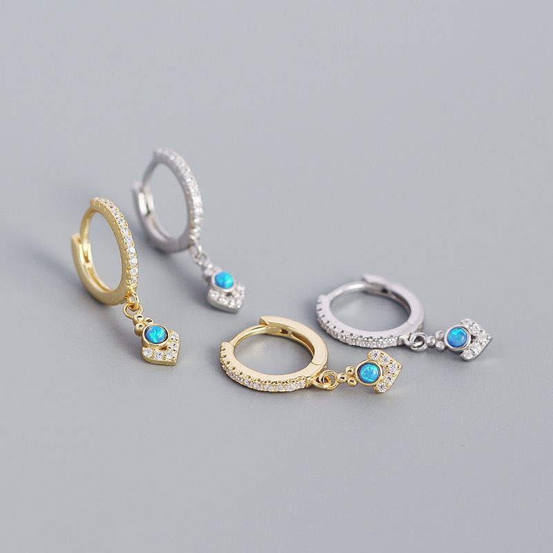 Boho Opal Geometrie Hoop Ohrringe 925 Sterlingsilber Elegant