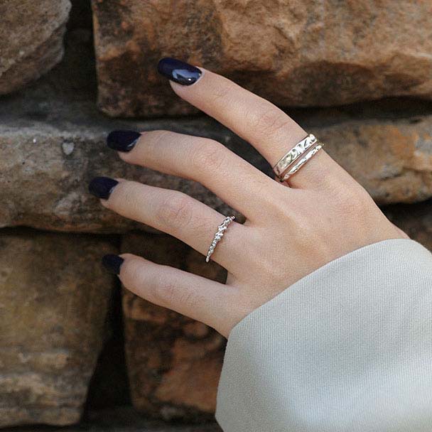 Doppelschicht Ring 925 Sterling Silber verstellbar unregelmäßig