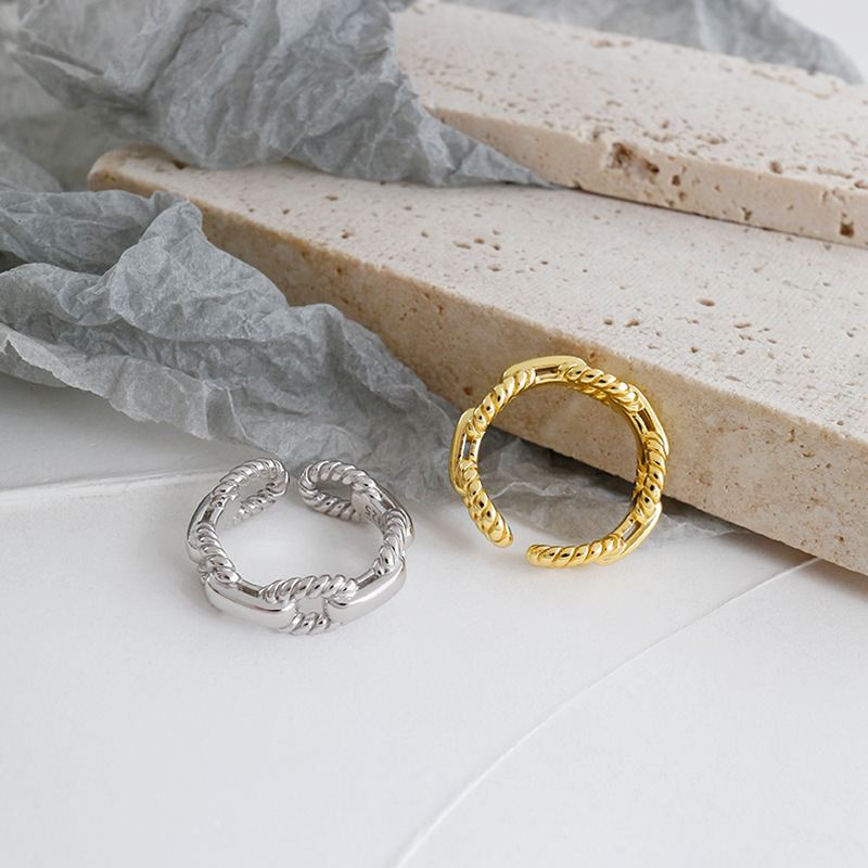 Fashion Twisted Hollow Chain 925 Sterling Silver Adjustable Ring - SterlingSilberSchmuck