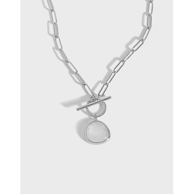 Graduation Round Natural Crystal OT Hollow Chain 925 Sterling Silver Necklace - SterlingSilberSchmuck