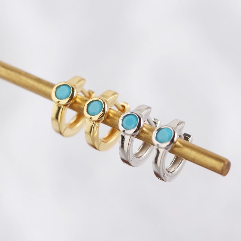 Mini Blue CZ Circle Huggie Hoop Ohrringe 925 Sterlingsilber