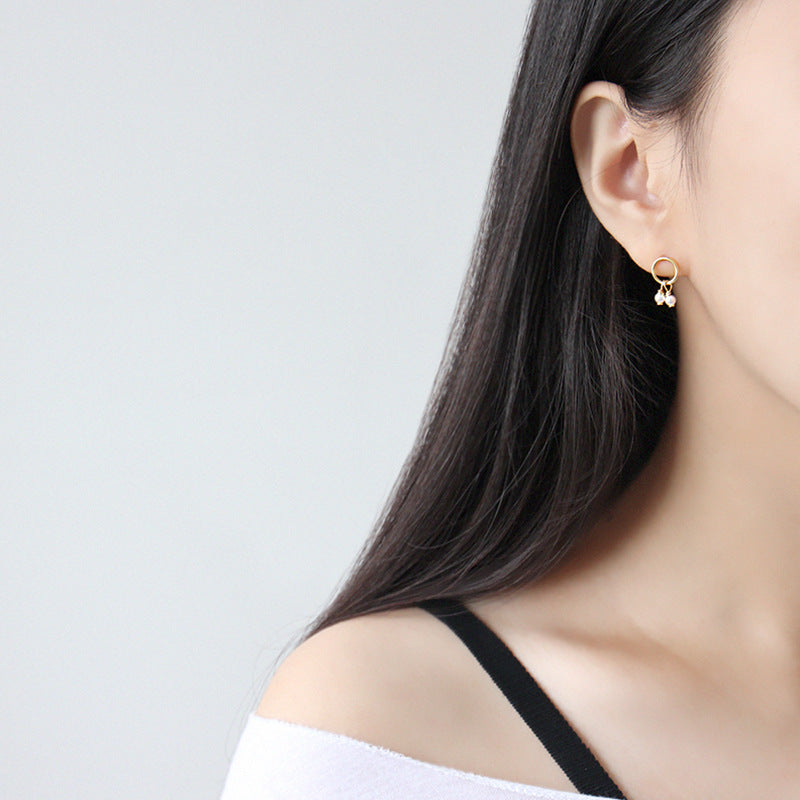 Asymmetry Shell Pearls Green CZ 925 Sterling Silver Stud Earrings - SterlingSilberSchmuck