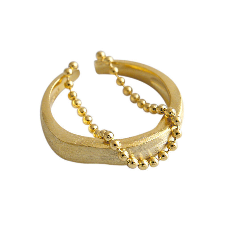 Fashion Double Layers Beads Chain 925 Sterling Silver Adjustable Ring - SterlingSilberSchmuck