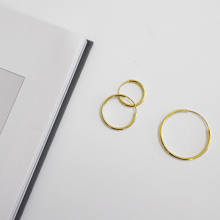 Fashion Yellow Gold Solid 925 Sterling Silver Huggie Hoop Earrings - SterlingSilberSchmuck