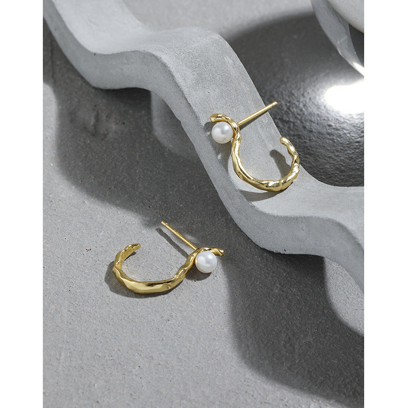 Perlen Hoop Ohrringe 925 Sterling Silber rund elegant Damen