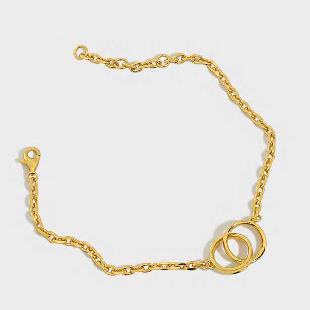 Party Double Circles 925 Sterling Silver Chain Bracelet - SterlingSilberSchmuck