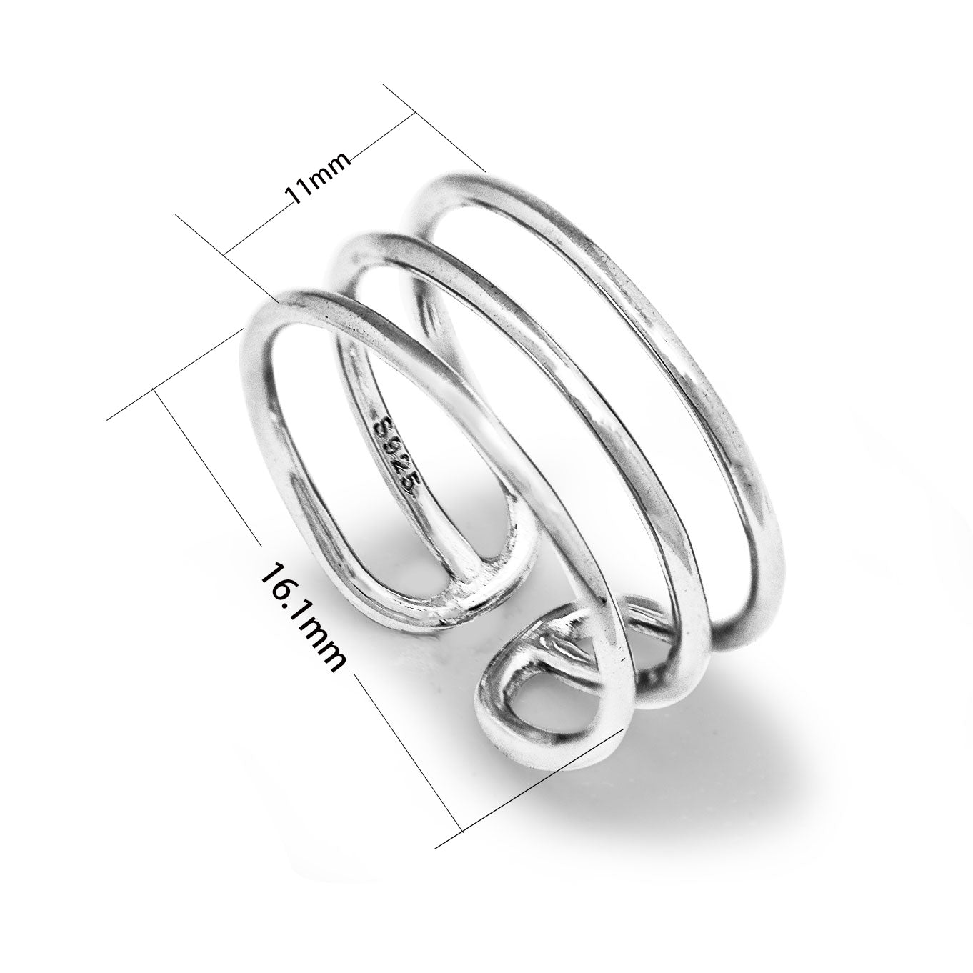3 Stripes Ring 925 Sterling Silver Luck Health Elegant
