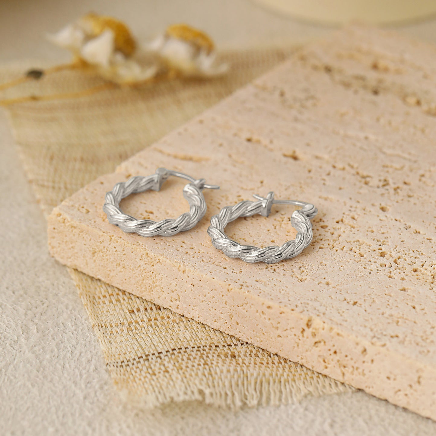 Gedrehte Hoop Ohrringe 925 Sterling Silber schlicht & elegant