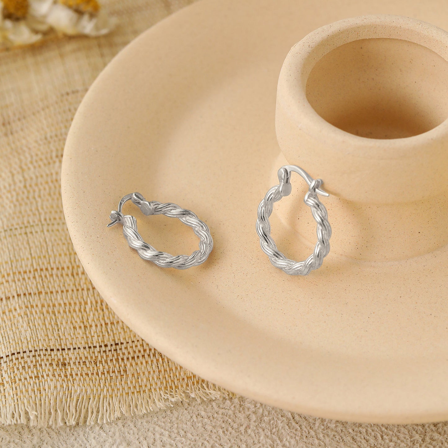 Gedrehte Hoop Ohrringe 925 Sterling Silber schlicht & elegant