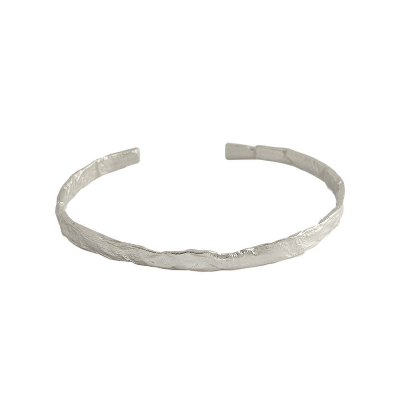 Simple Concave Convex Round 925 Sterling Silver Open Bangle - SterlingSilberSchmuck