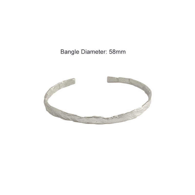 Simple Concave Convex Round 925 Sterling Silver Open Bangle - SterlingSilberSchmuck
