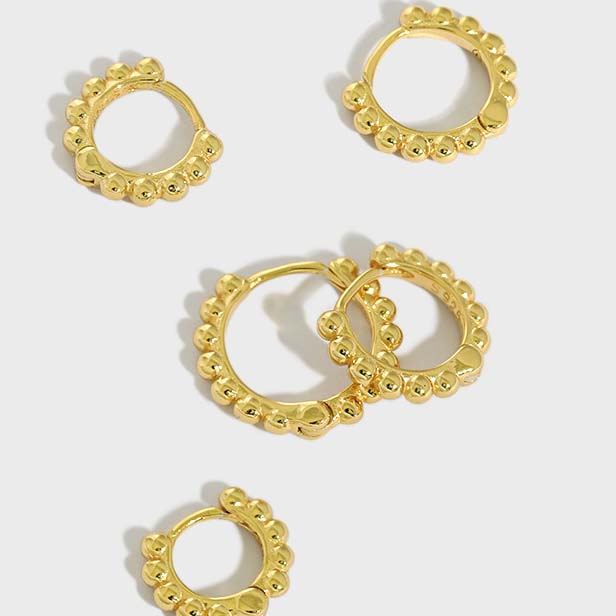 Fashion Beads Circle 925 Sterling Silver Huggie Hoop Earrings - SterlingSilberSchmuck