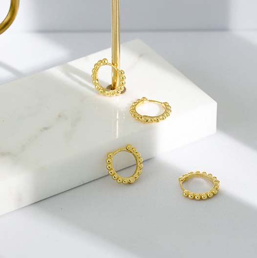 Fashion Beads Circle 925 Sterling Silver Huggie Hoop Earrings - SterlingSilberSchmuck