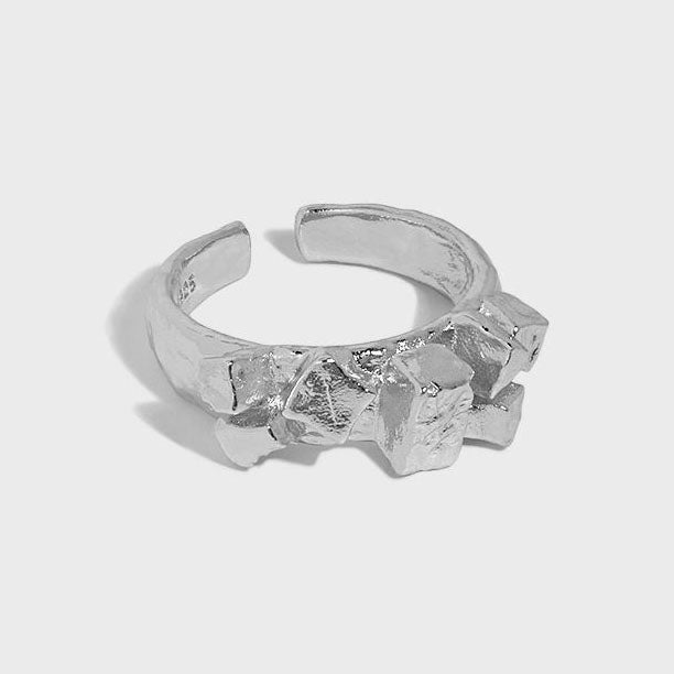 Irregular Geometry Cubic 925 Sterling Silver Adjustable Ring - SterlingSilberSchmuck