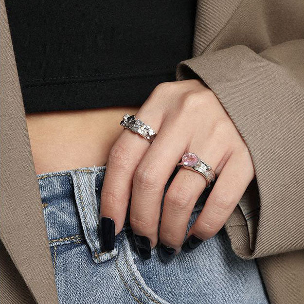 Irregular Geometry Cubic 925 Sterling Silver Adjustable Ring - SterlingSilberSchmuck