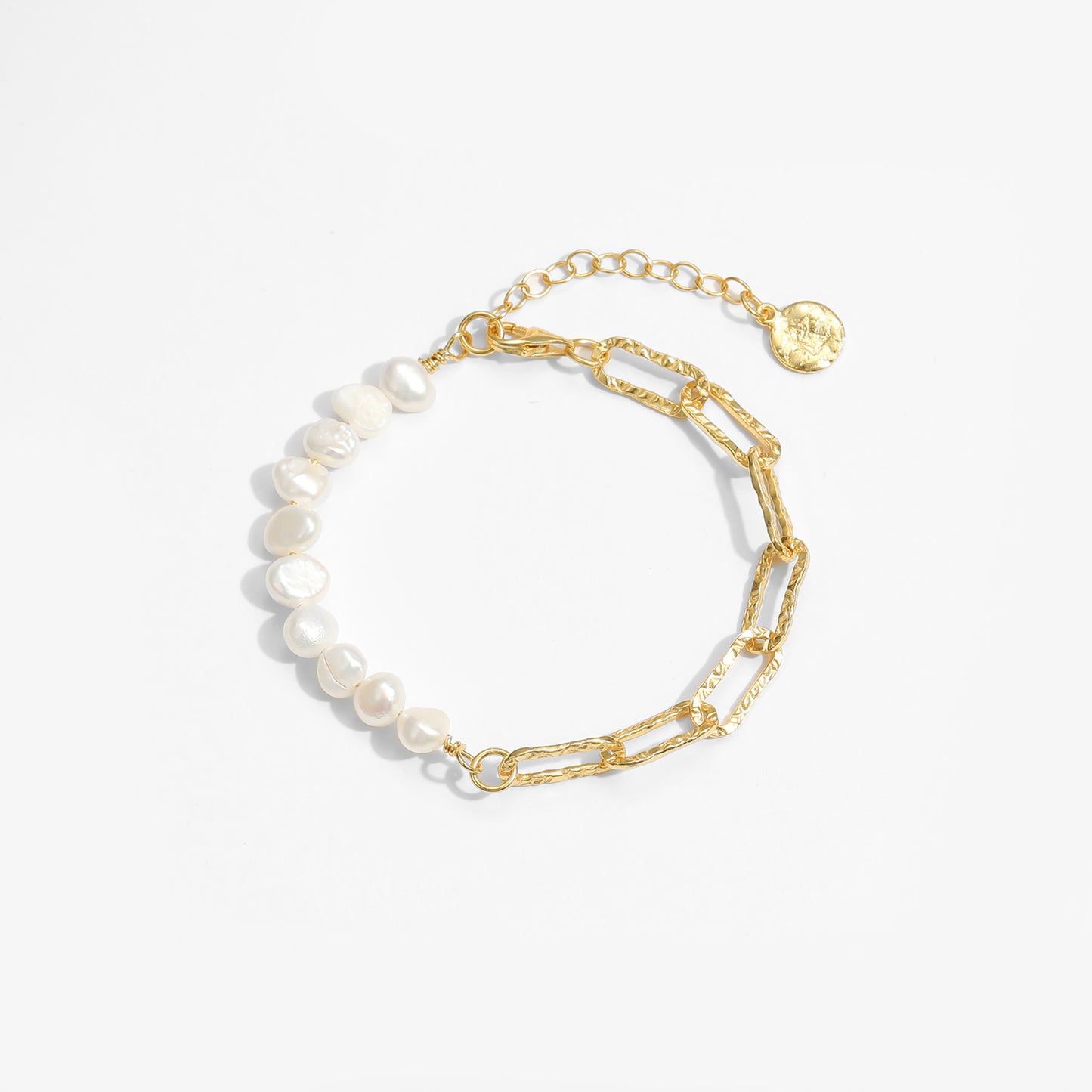 Girl Irregular Hollow Chain Natural Pearl 925 Sterling Silver Bracelet - SterlingSilberSchmuck