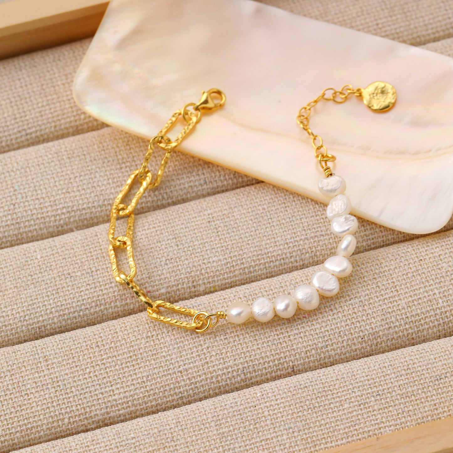 Girl Irregular Hollow Chain Natural Pearl 925 Sterling Silver Bracelet - SterlingSilberSchmuck