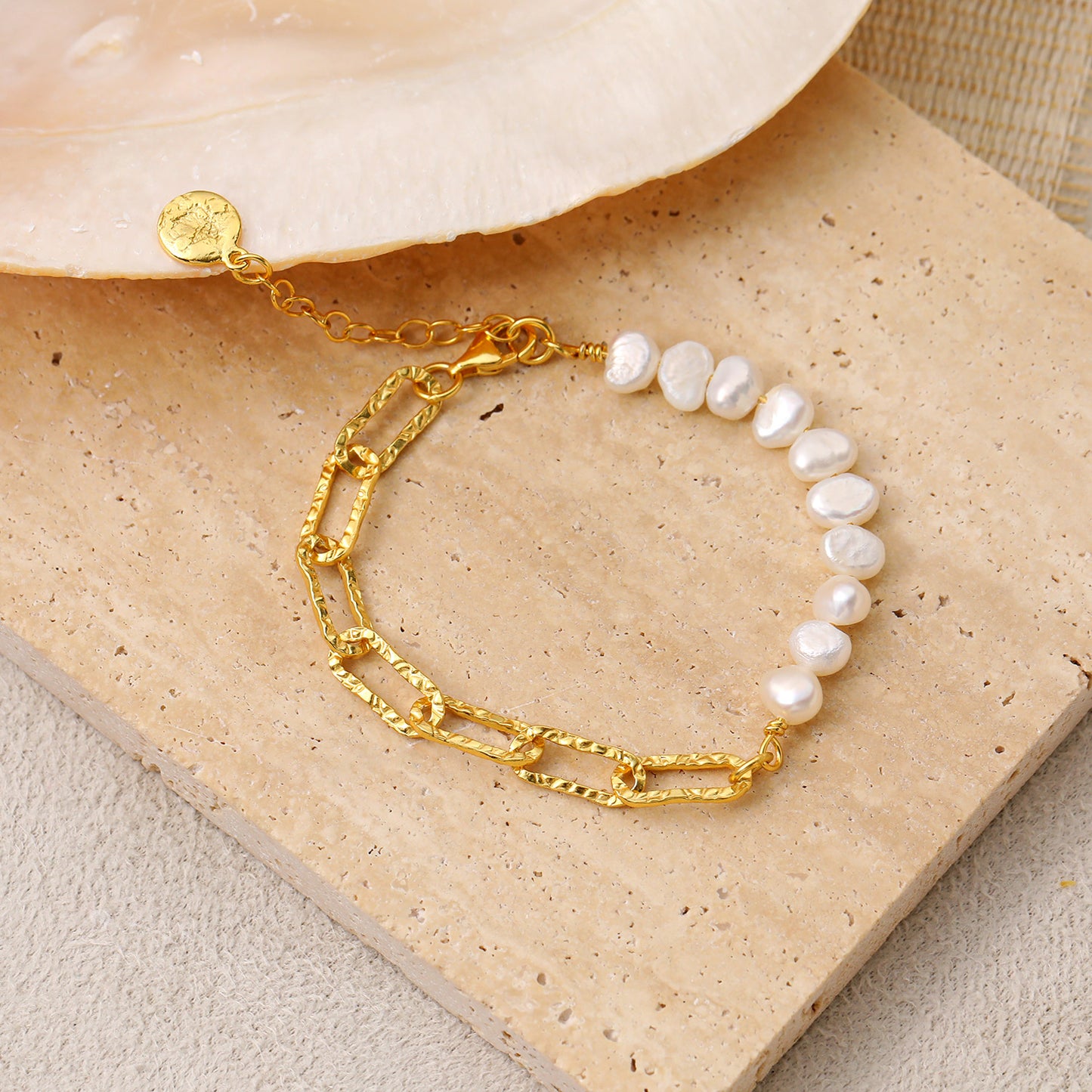Girl Irregular Hollow Chain Natural Pearl 925 Sterling Silver Bracelet - SterlingSilberSchmuck