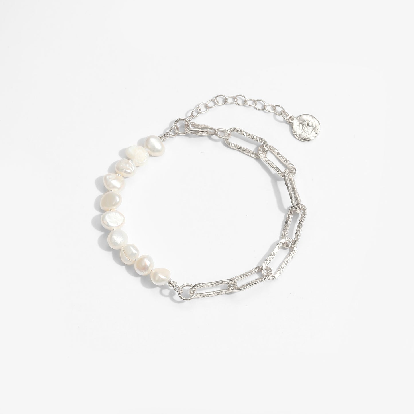 Girl Irregular Hollow Chain Natural Pearl 925 Sterling Silver Bracelet - SterlingSilberSchmuck