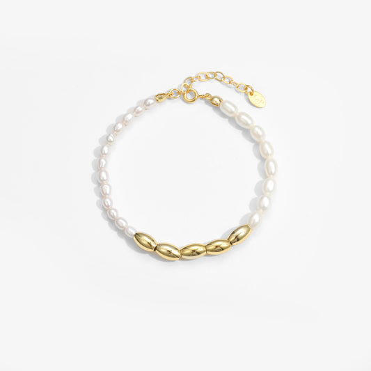 Asymmetry Oval Natural Pearls Beads 925 Sterling Silver Bracelet - SterlingSilberSchmuck
