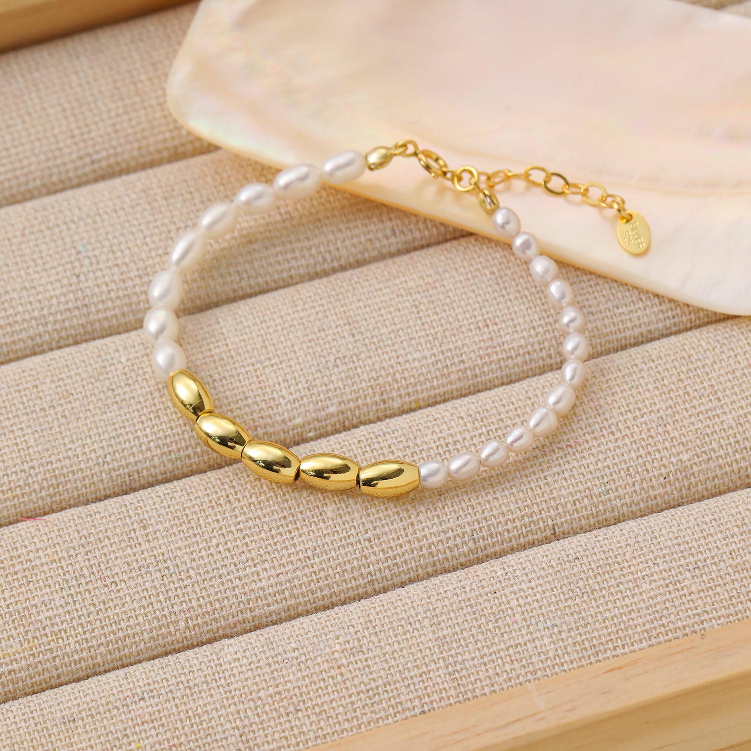 Asymmetry Oval Natural Pearls Beads 925 Sterling Silver Bracelet - SterlingSilberSchmuck