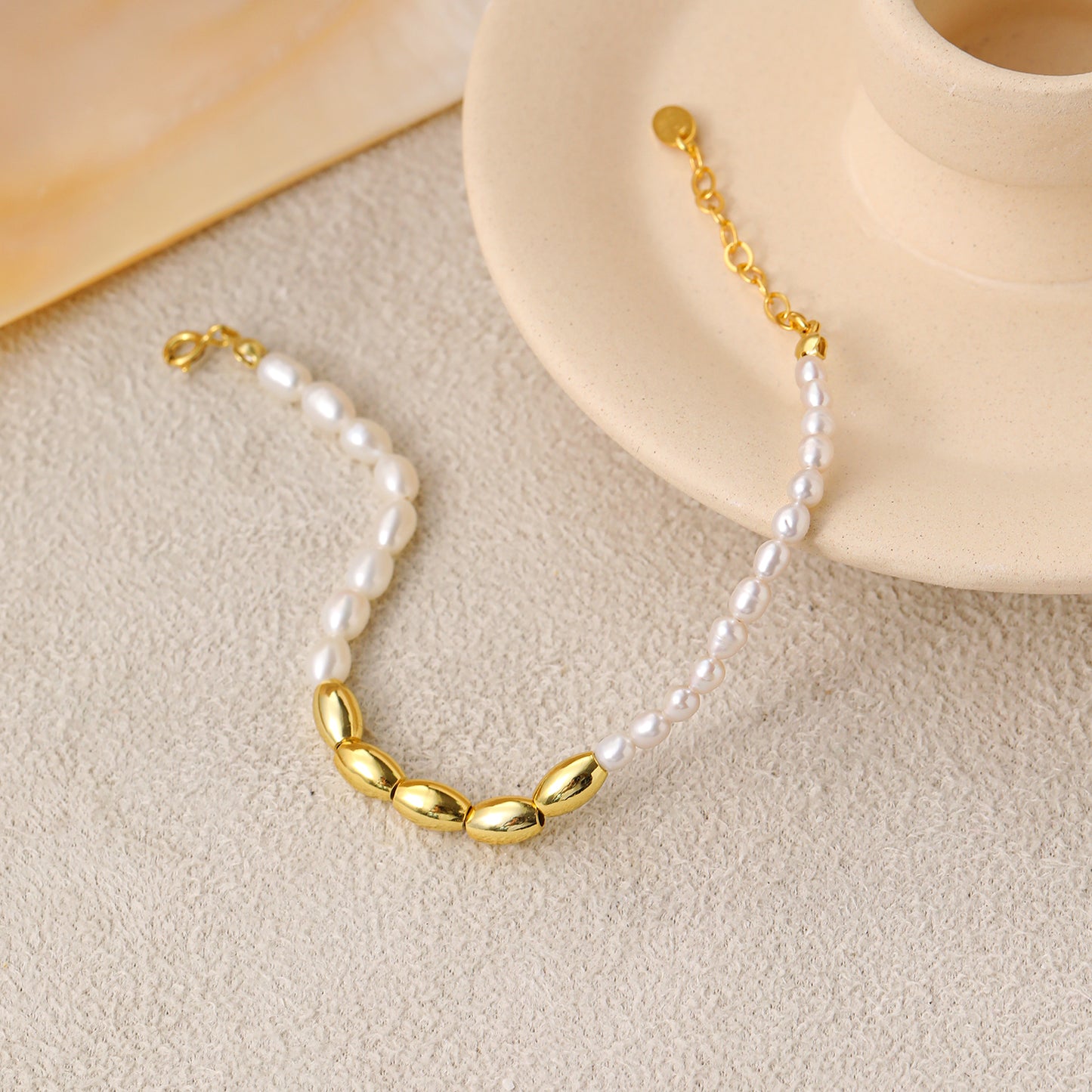 Asymmetry Oval Natural Pearls Beads 925 Sterling Silver Bracelet - SterlingSilberSchmuck