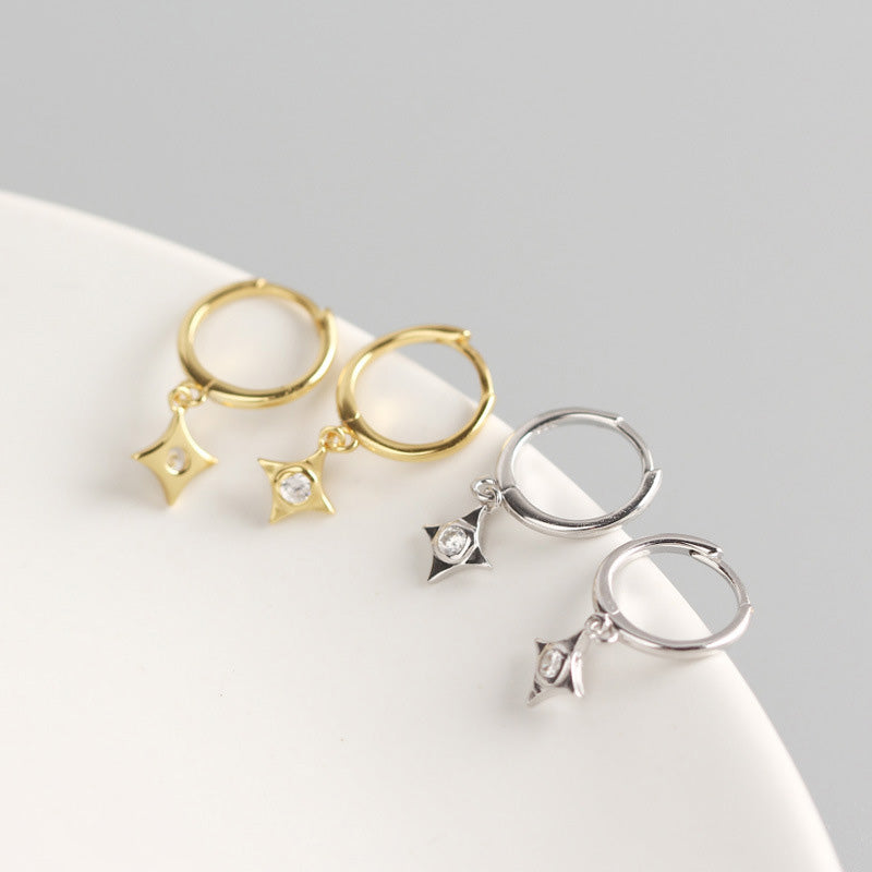 Silverbene CZ Rhombus Hoop Ohrringe aus 925 Sterlingsilber, geometrisches Design, elegante Damen-Ohrringe